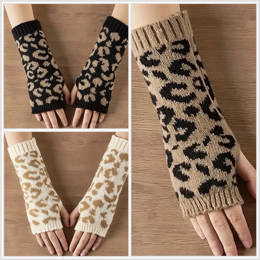 🔥CHOOSE A COLOR🆕Leopard Print Winter Fingerless Gloves